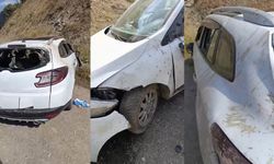 Hakkari'de kaya parçaları aracın üzerine düştü!